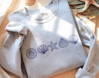 Seashell Embroidered Crewneck | Coastal Beach Pullover