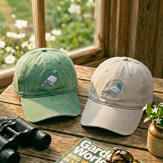 Pigeon Embroidered Washed Cotton Baseball Cap, Bird Lover Dad Hat