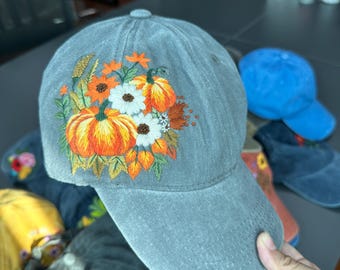 Hand Embroidery Floral Baseball Cap, Wash Cotton Hat
