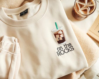 Embroidered Iced Coffee Sweatshirt, Latte Lover Crewneck