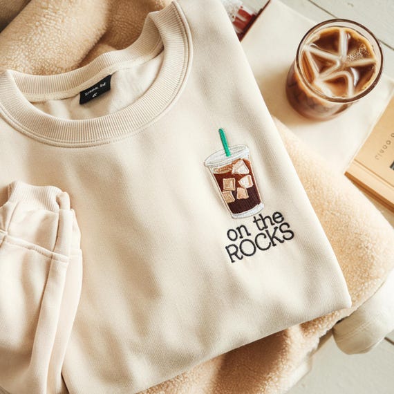 Embroidered Iced Coffee Sweatshirt, Latte Lover Crewneck