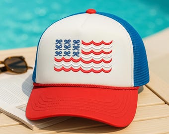 Embroidered American Flag Trucker Hat, Patriotic USA Snapback