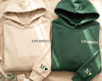 Embroidered Roman Numeral Hoodie: Custom Wedding Date Gift