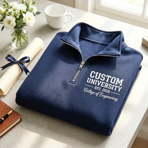 Custom Embroidered College Quarter Zip Sweatshirt, Personalized University Program Apparel