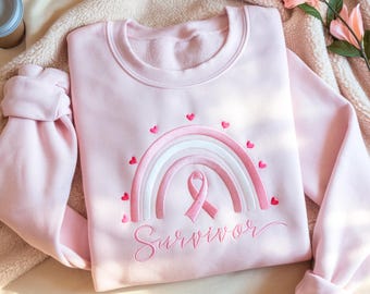 Embroidered Survivor Sweatshirt: Breast Cancer Awareness Pink Ribbon Crewneck