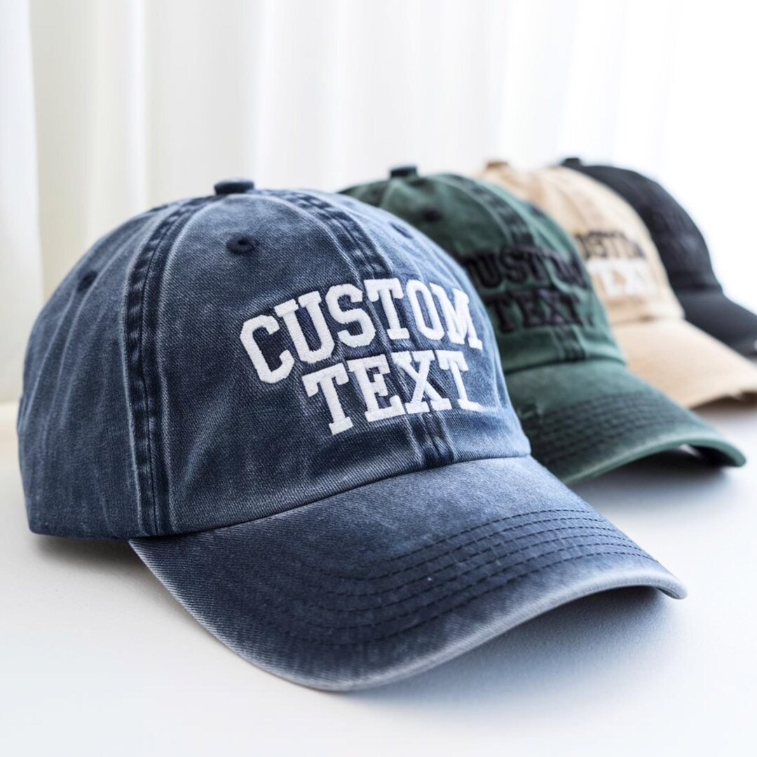 Custom Text Embroidered Hat: Washed Cotton, Personalized Gift - Etsy