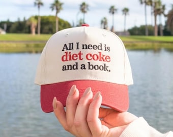 Embroidered Diet Coke & Book Hat, Vintage Washed Cap