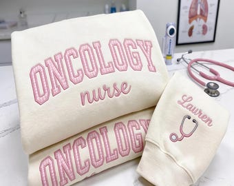 Embroidered Oncology Nurse Sweatshirt, Gingham Appliqué RN Crewneck, Cancer Care Medical Shirt