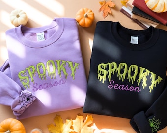 Embroidered Spooky Season Sweatshirt - Halloween Crewneck