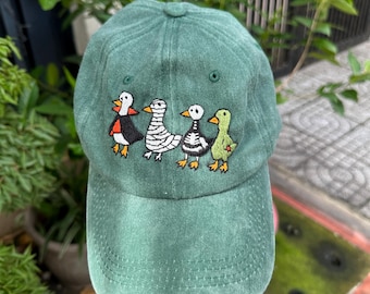 Hand-Embroidered Spooky Goose Baby Hat, Halloween Cotton Cap