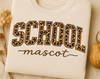 Custom Embroidered School Mascot Sweatshirt, Leopard Print