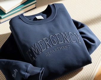 Embroidered ER Nurse Crewneck: Custom Sleeve, Hospital Staff Sweater
