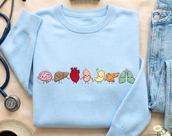 Embroidered Organ Friends Sweatshirt: Minimalist Anatomy Healthcare Tee