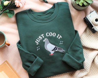 Embroidered Pigeon Sweatshirt: Funny Bird Tee, Cottagecore Style