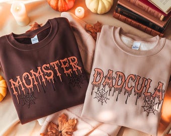 Momster Dadcula Embroidered Halloween Sweatshirt, Couple Matching Shirts