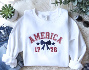 Embroidered 1776 Coquette Bow Sweatshirt | Americana 4th of July