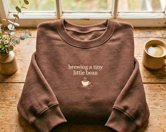 コーヒーの刺繍入り妊娠発表スウェットシャツ、赤ちゃん誕生発表クルーネック、妊婦用セーター