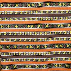 Vintage Orange Floral Striped Fabric, Fabric by the Yard