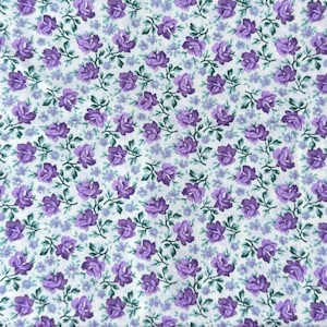 Vintage Calico Quilting Fabric White Background with Purple Flowers, Fabric by the Yard,