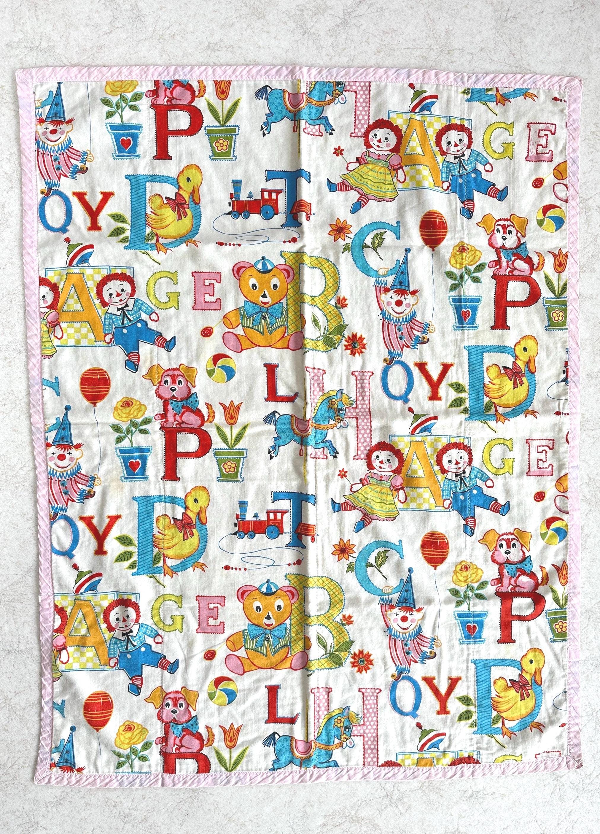 Vintage Raggedy Ann and Andy Quilt: 1950s Alphabet Nursery Decor