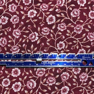Vintage Burgundy Floral Fabric, Fabric by the Yard