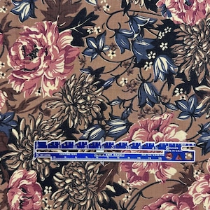 Vintage Floral Fabric: Brown, Pink, Blue Flowers - By The Yard