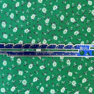 Vintage Green Floral Fabric: White Flower Print, Quilting Fabric by the Yard