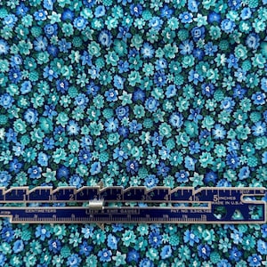Vintage Calico Quilting Fabric Blue Background with Blue Flowers VIP Prints Cranston Print Works, Fabric by the Yard