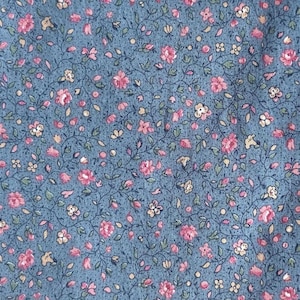 Vintage Calico Quilting Fabric Blue Background with Pink and Tan Flowers, Joan Kessler for Concord Fabrics 1994, Fabric by the Yard