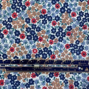 Vintage Calico Quilting Fabric Off White Background with Red, Light Blue, Navy, and Light Orange Flowers, Fabric by the Yard