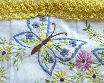 Pair of Vintage Embroidered Butterfly Pillowcases