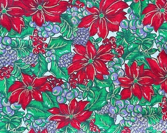 Vintage Pointsettia Christmas Fabric, Sold by the Half Yard