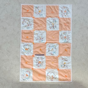 Vintage Handsewn Child or Doll’s Quilt, Hand Embroidered, 33” x 49”
