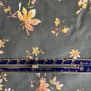 Vintage Floral Fabric: Grey Background with Yellow & Pink Flowers