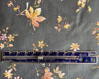 Vintage Floral Fabric: Grey Background with Yellow & Pink Flowers
