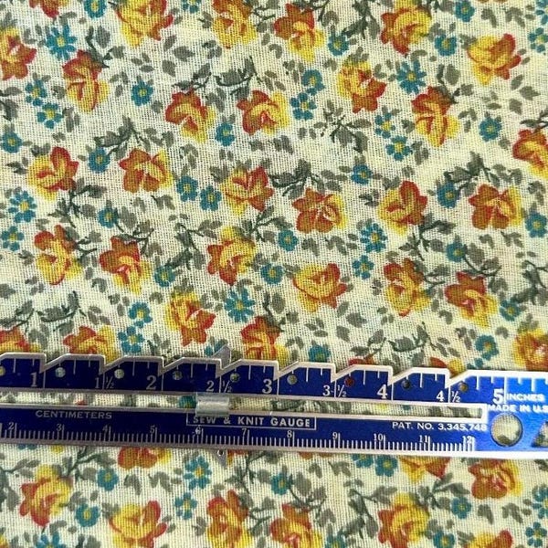 Vintage Yellow Floral Calico Fabric, Fabric by the Yard