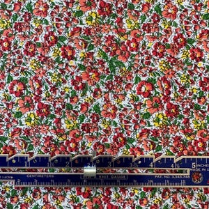 Vintage Calico Fabric with Pink  and Yellow Flowers, Fabric by the Yard