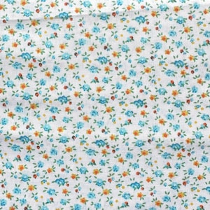 Vintage Calico Fabric White Background with Orange, Blue, and Yellow Flowers, Fabric by the Yard