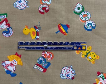 Vintage Tan Fabric, Novelty Prints, Ducks, Trains, Soldiers, Toys, Springs Mills, Fabric by the Yard