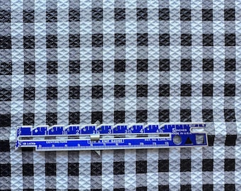 Vintage Black and White Checked Seersucker Fabric, Fabric by the Yard