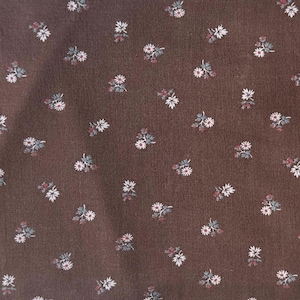 Vintage Floral Fabric Brown Background with White Flowers. Peter Pan Fabrics, Fabric by the Yard