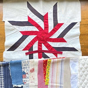 Patriotic Vintage Scrap Journaling Bundle, Vintage Textile, Vintage Fabric Bundle, Junk Journaling, Slow Stitch, Mixed Media, Quilt Block