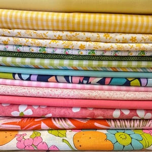 Curated Vintage and Modern Spring Quilting Fabric Bundle, 15 Different Fabrics - Includes Rare OOP Ruby Star