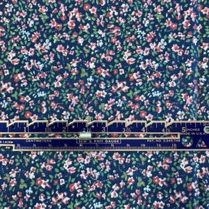 Vintage Calico Quilting Fabric Blue Background with White, Pink, and Blue Flowers, Fabric by the Yard