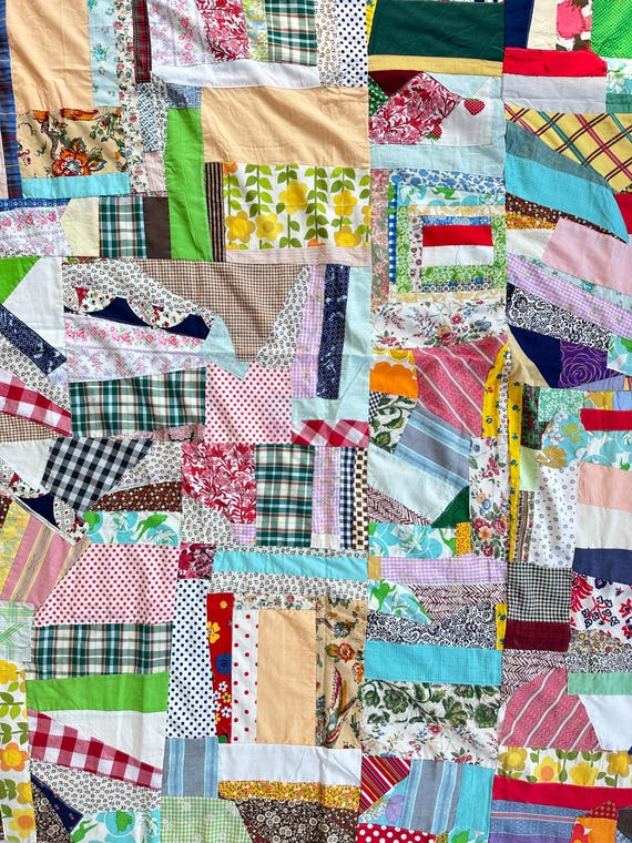 ヴィンテージ 1960年代 クレイジーキルトトップ 76インチ x 55インチ