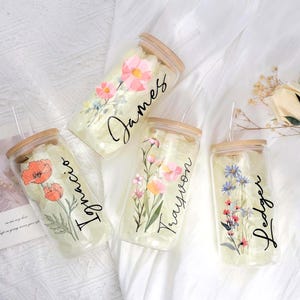 Custom Birth Flower Iced Coffee Tumbler: Personalized Floral Can Glass