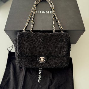 Authentic Vintage Black Tweed Chanel Flap Bag