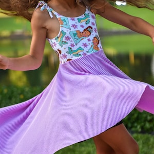Purple “Bayou Princess” Twirl Dress – Inspired by Princess Tiana Princess Tiana Twirl Dress for Girls – Disney-Inspired Lavender Dress