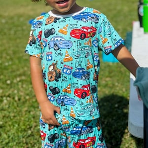 Cars -ThemedToddler Outfit – Lightning McQueen & Friends | Handmade Boys Shirt and Shorts Set | Route 66 Summer Loungewear