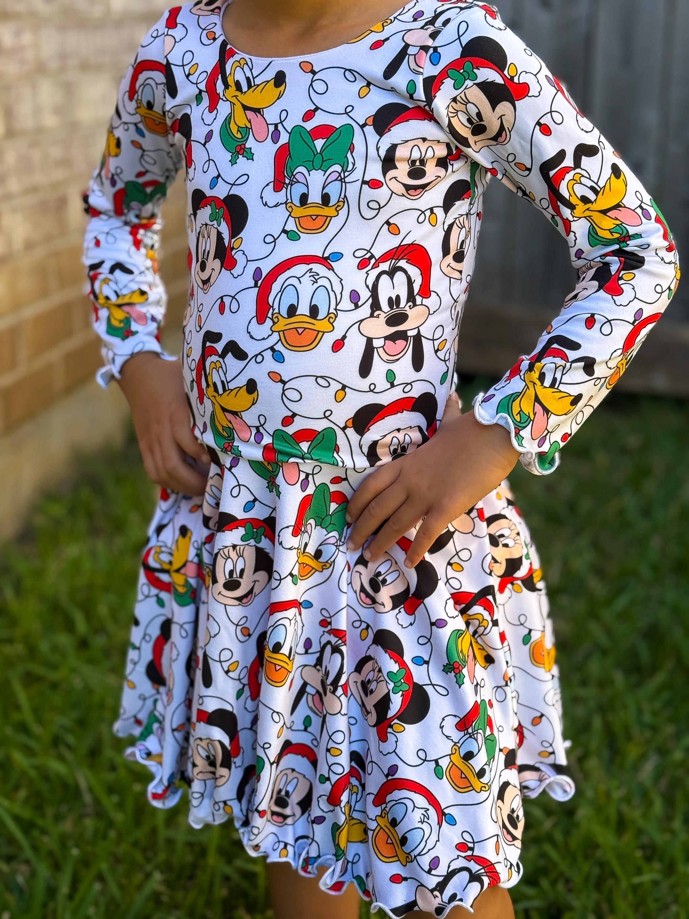 Magical Disney Mickey and Friends Inspired Christmas Twirl Dress – Handmade Holiday  Outfit for Girls
